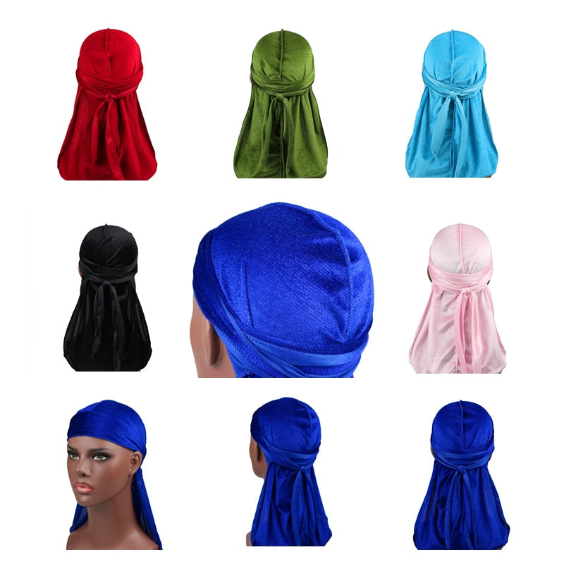 Unisex Men Women Velvet Durag Extra Long Tail